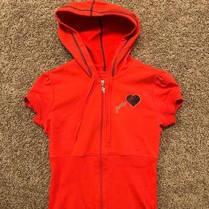 Guess Crop Zipper Ribbed Rhinestone hoodie Excellent Condition! XS